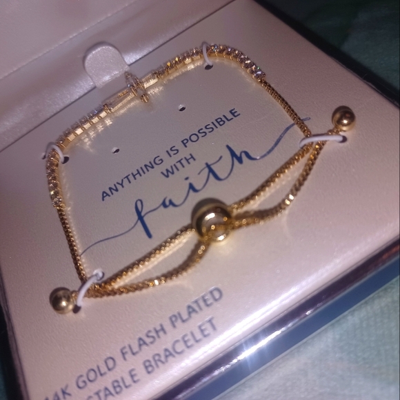 Gratitude and Grace Crystal Cross 14k Gold Plated Bracelet - Picture 3 of 4